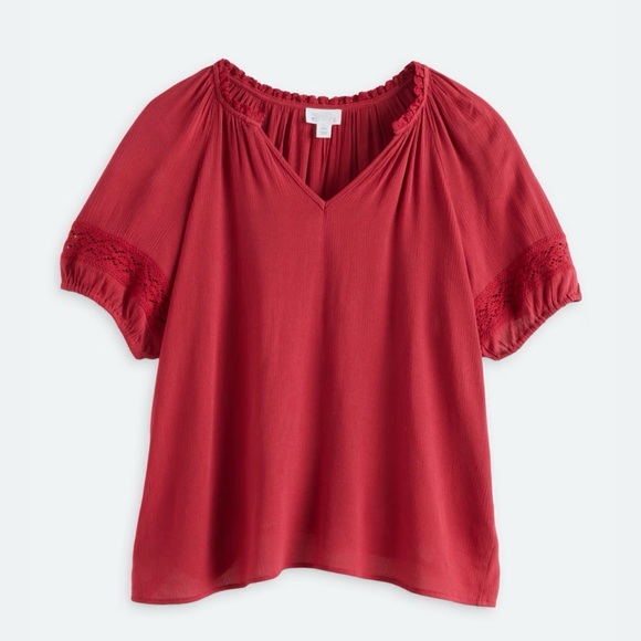 MARKET & SPRUCE Jacqui Crochet Top Burgundy - LP - Picture 4 of 11